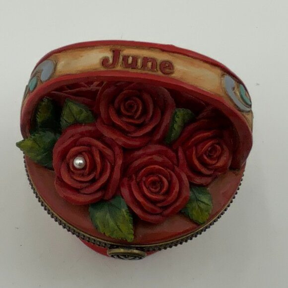 JIM SHORE JUNE BIRTH MONTH ROSE PEARL FLOWER BASKET TRINKET BOX - Picture 7 of 8